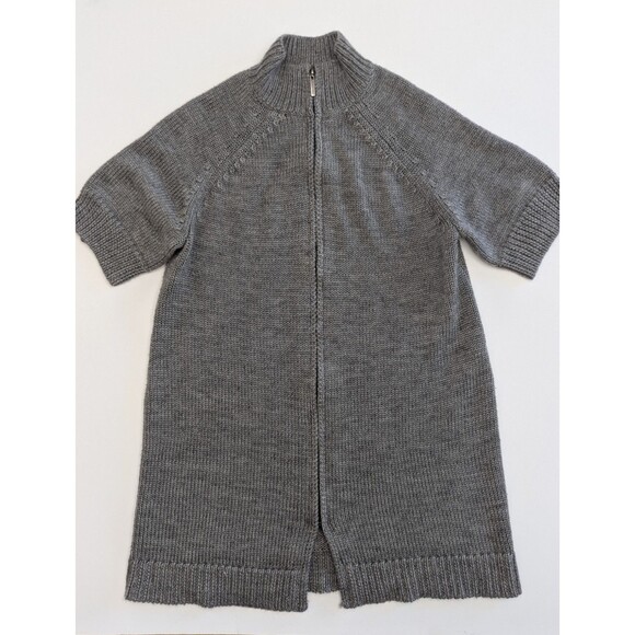 Coldwater Creek Wool Blend Full Zip Short Sleeve Gray Chunky Long Sweater M - Picture 1 of 10